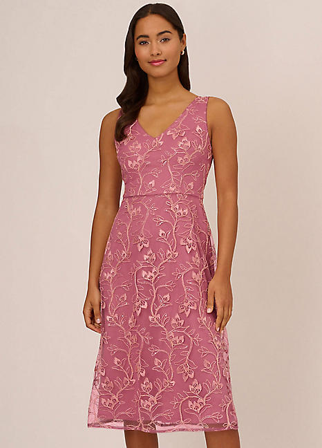 Adrianna Papell Studio Floral Sequin Embroidery Dress