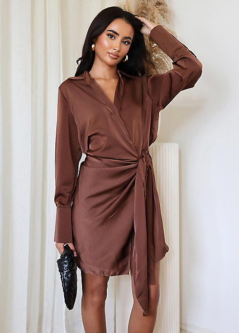 Skater Dress Ax Paris Burgundy Dress AX Paris Chocolate Satin Wrap