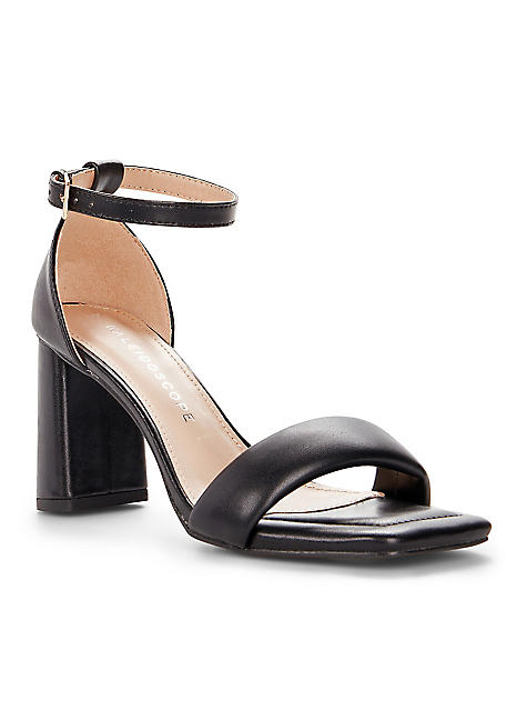 Black barely there block heel clearance sandals