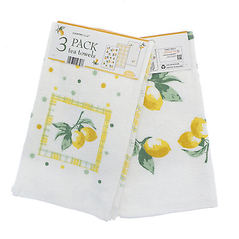 Country Club Lemons 3 Pack Velour Kitchen Towels - Yellow | Kaleidoscope