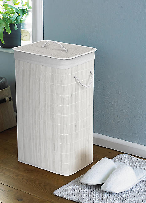 Country Club Rectangle Bamboo Laundry Basket White Kaleidoscope