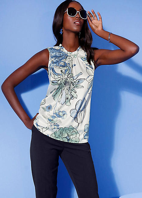 Vivance Floral Print Sleeveless Blouse