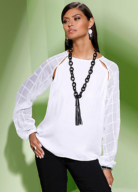 mare☆Sheer Docking French Sleeve Blouse Creation L Sheer Sleeve Blouse | Kaleidoscope