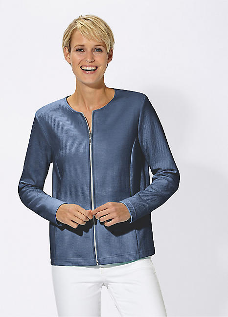 Creation L Zip-Up Round Neck Jersey Jacket - Denim Blue - Size 22