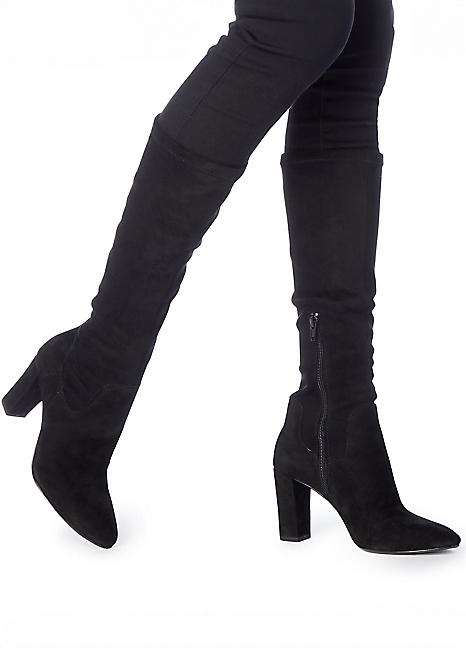 Dune London Siren Black Leather Heeled Knee-High Boots Kaleidoscope