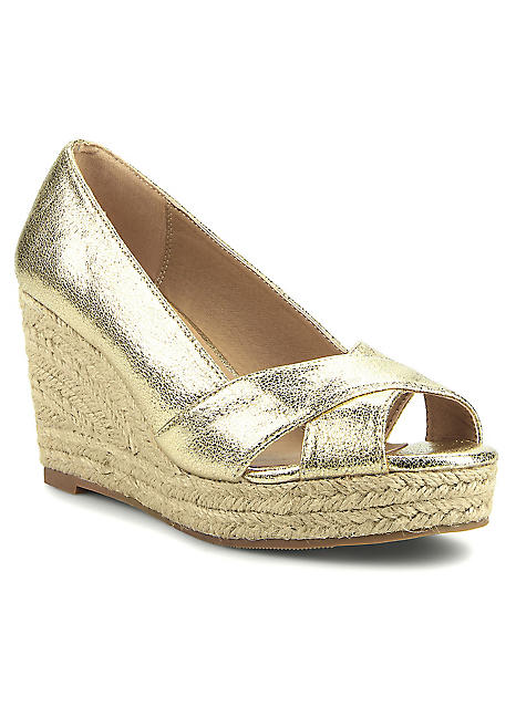 Gold Metallic Peeptoe Wedges by Kaleidoscope Kaleidoscope