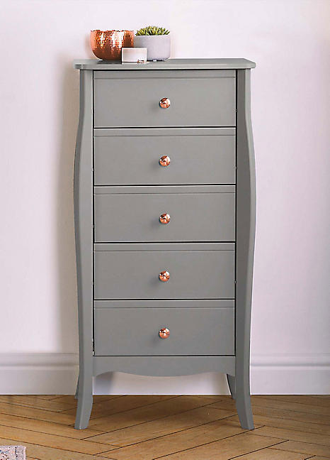 Gracie 5 Drawer Wooden Narrow Chest of Drawers in Grey