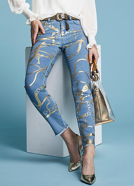 chain print jeans
