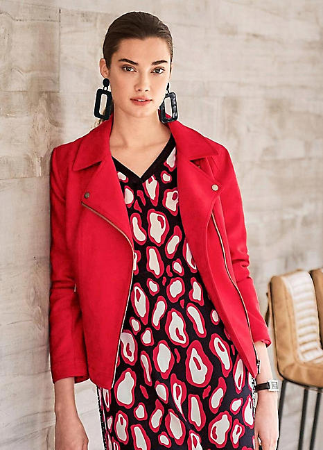 red faux suede biker jacket