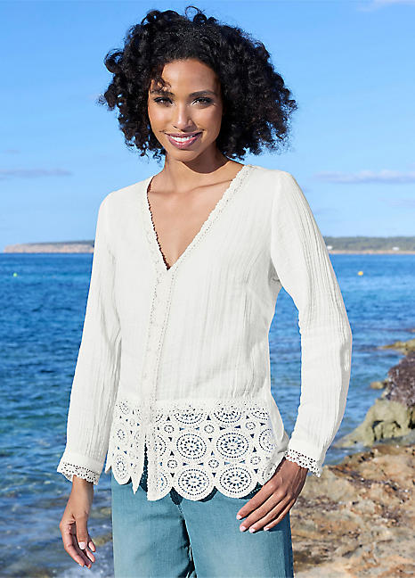 Heine Long Sleeve Lace Blouse | Kaleidoscope