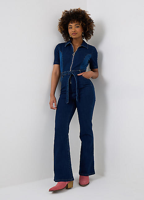 Joe Browns Stretch Panelled Denim Zip Front Belted Jumpsuit