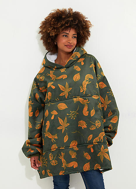 Joe Browns Woodland Print Oversized Fleece Hoodie Kaleidoscope