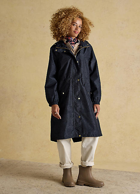 Joules Holkham Navy Waterproof Packable Raincoat with Hood