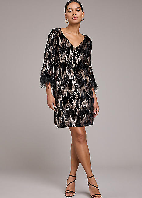Kaleidoscope Black Sequin Shift Dress | Kaleidoscope