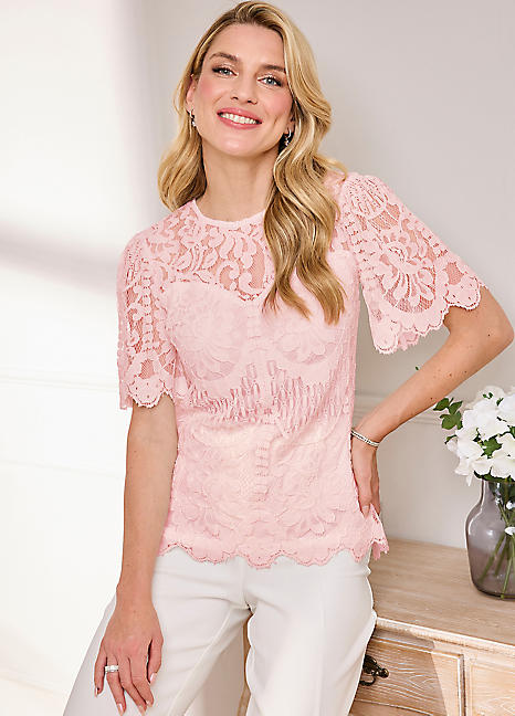 Cute Blush Pink Top - Lace Crop Top - Lace Top - Scalloped Top