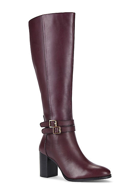 Burgundy knee high boots leather deals