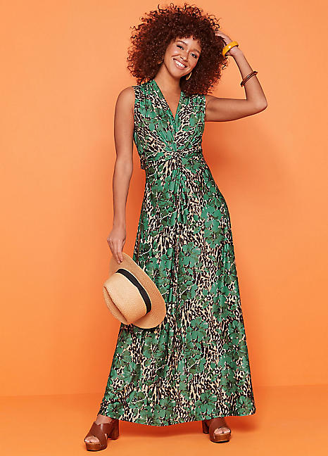 Kaleidoscope Green Animal Twist Front Maxi Dress Kaleidoscope