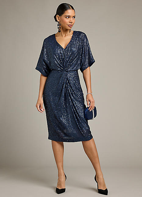 mango navy sequin dress MANGO TEEN - Long-sleeved sequin dress navy - M