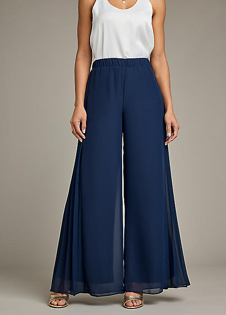 Kaleidoscope Side Pleated Wide Leg Chiffon Trousers Kaleidoscope