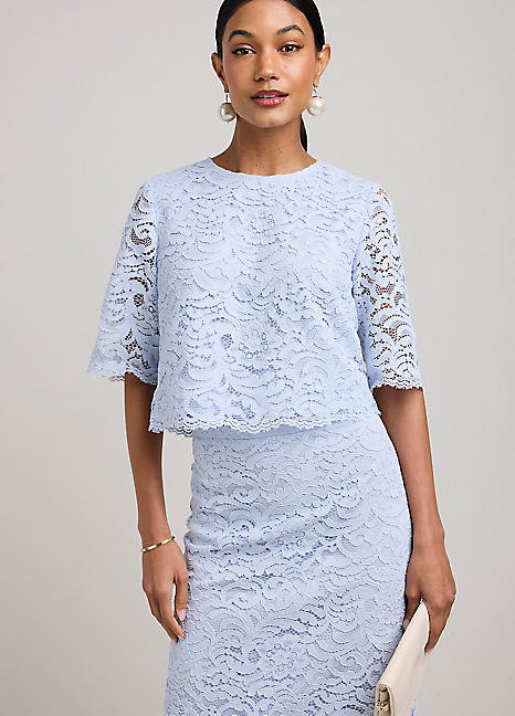 Kaleidoscope Soft Blue Lace Top | Kaleidoscope