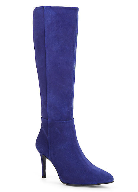 Blue suede thigh store boots