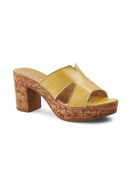 Kaleidoscope Yellow Italian Leather Cork Heel Mules Kaleidoscope