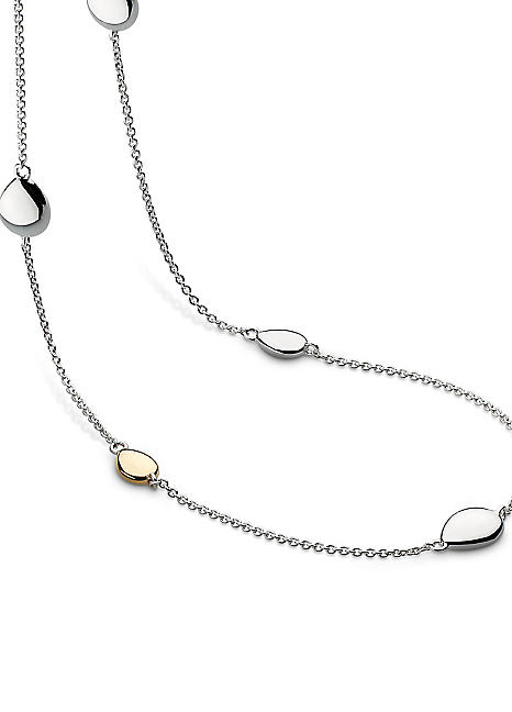 Kit Heath Rhodium Plated Sterling Silver and 18ct Gold Plate Coast Pebble  Station Necklace