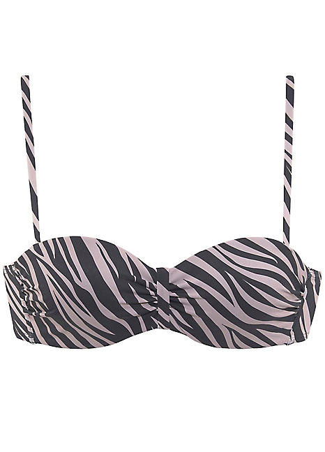 Black Leopard Underwired Bandeau Bikini Top by LASCANA