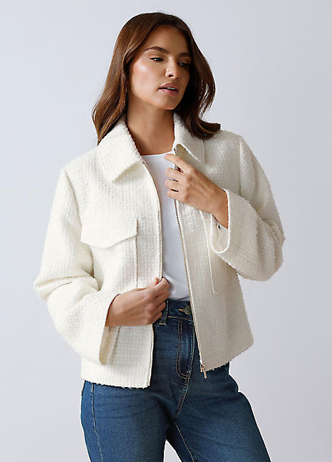 M&Co Boucle Zip Through Jacket | Kaleidoscope
