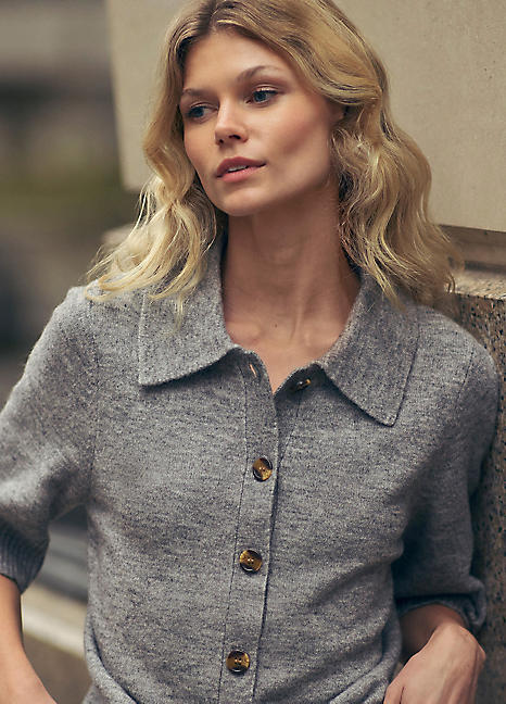 Monsoon Cindy Short Sleeve Collar Cardigan | Kaleidoscope