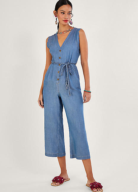 SUNSIOM Womens Denim Jumpsuit Bandage Bow Decor Maldives