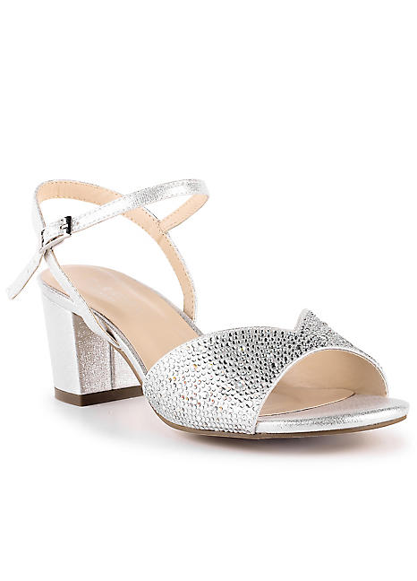 low silver block heels