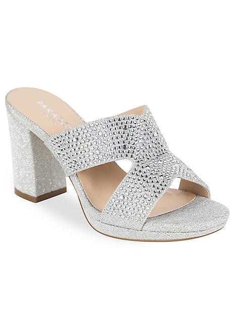 Paradox London Champagne Glitter ’Patsy’ Wide Fit Platform Mule Sandals ...