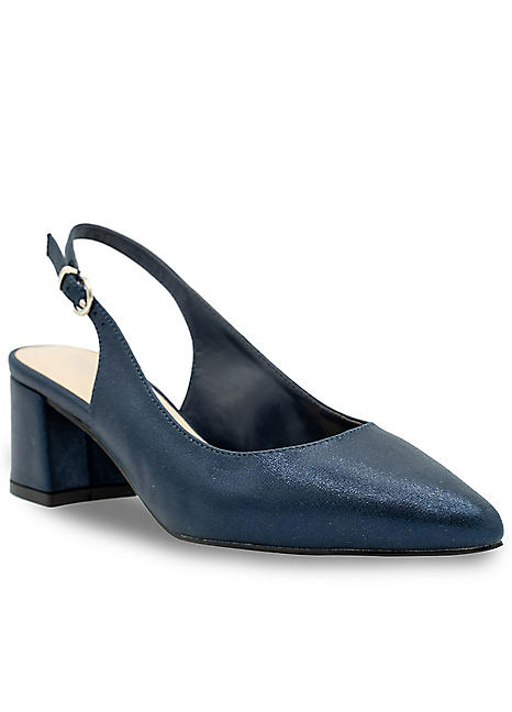 Paradox London Navy Shimmer Wide Fit Mid Block Heel Sling Back - Main Image