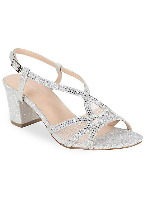 Paradox London Silver Glitter ’Ingrid’ Mid Block Heel Sandals ...