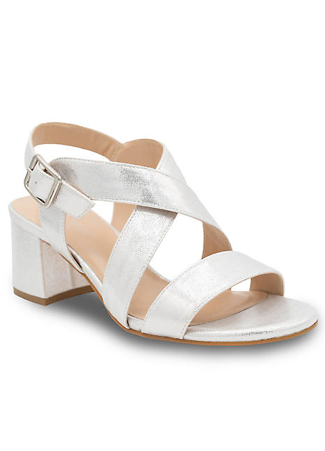 mid block heel sandals silver