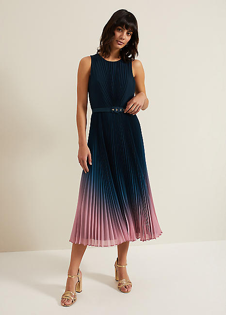 Phase Eight Simara Ombre Chiffon Midi Pleat Dress