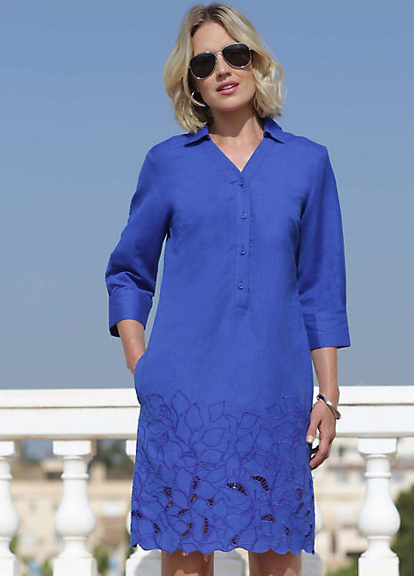 Pomodoro Cutwork Linen Dress in Marine