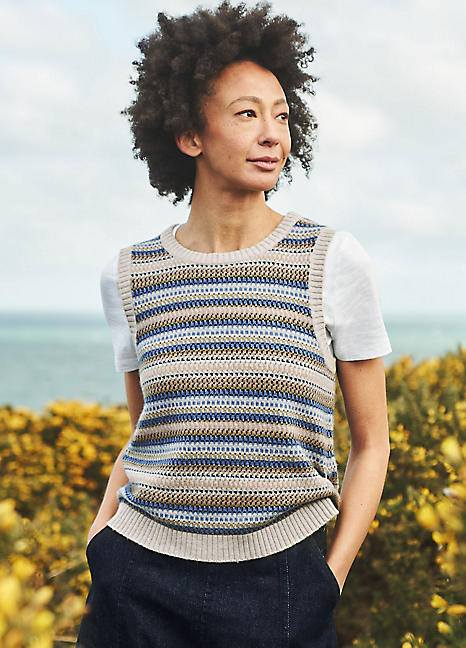 Seasalt Cornwall Blue Durloe Fairisle Knitted Vest