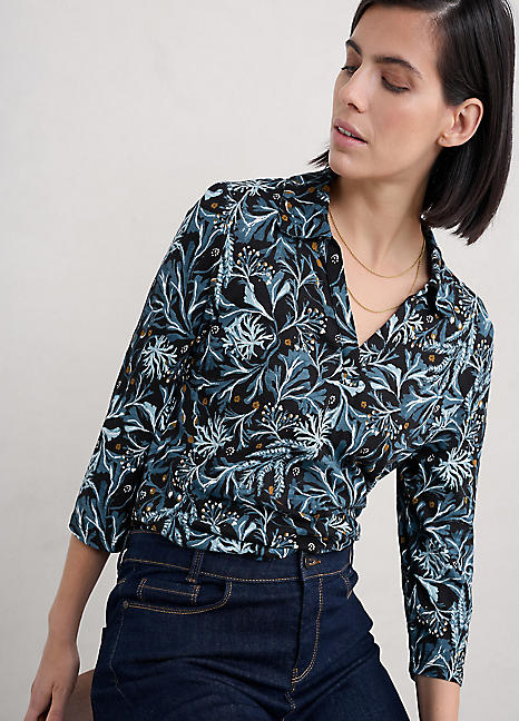 Seasalt Cornwall Blue Wavecrest Jersey Shirt | Kaleidoscope
