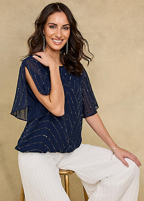 Navy bubble hem top on sale