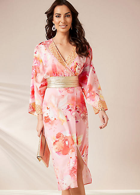 Together Pink Print Kimono Style Dress Kaleidoscope