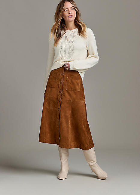 Together Tan Suede Midi Skirt Kaleidoscope