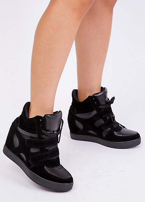 Where's That From Hitop Black Suede Wedge Trainers Kaleidoscope