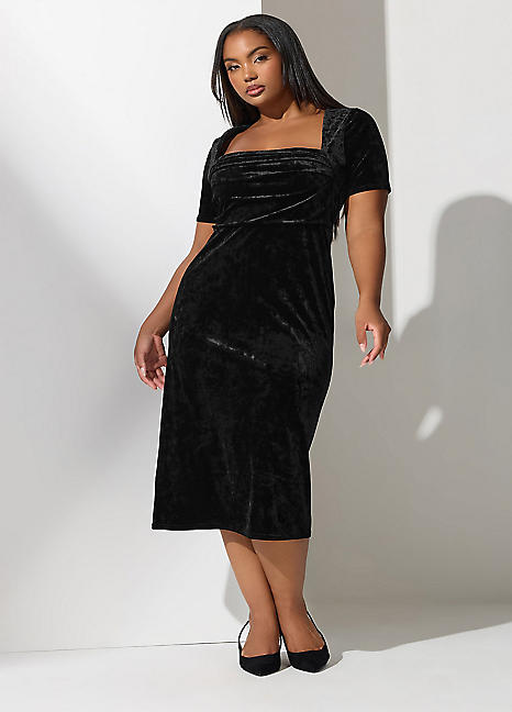 Yours London Curve Velvet Square Neck Midi Dress | Kaleidoscope