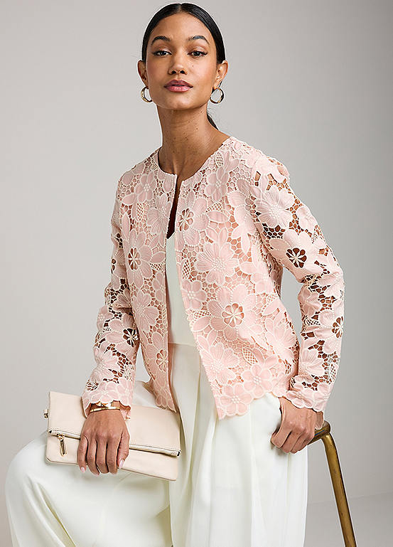 ジャケット・アウター acka lace sleeve jacket / ivory Kaleidoscope-Blush-Lace-Jacket