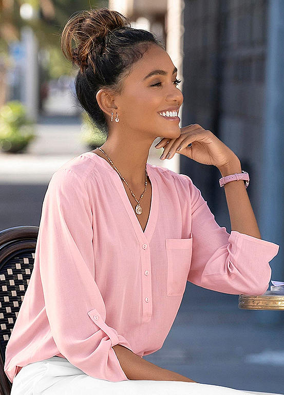 LASCANA Cropped Sleeve Slip-On Blouse | Kaleidoscope