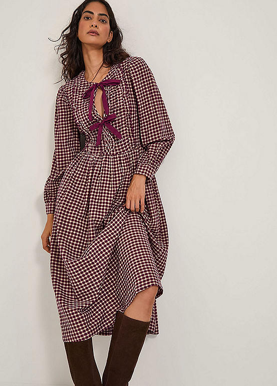 Monsoon-Burgundy-Check-Midi-