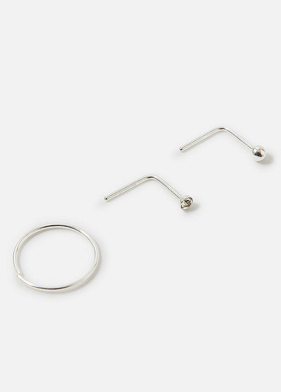 Accessorize Stainless Steel Nose Stud & Hoop Set of Three