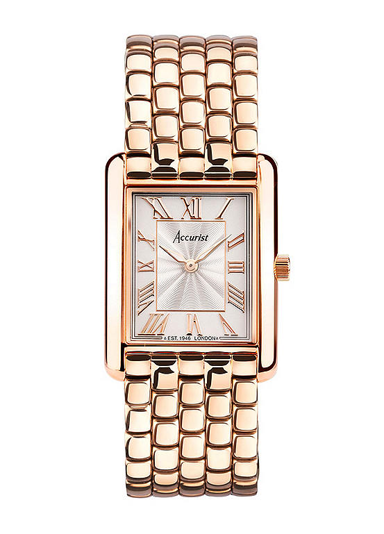 Accurist Ladies Rectangle Rose Gold Stainless Steel Bracelet 26mm Watch